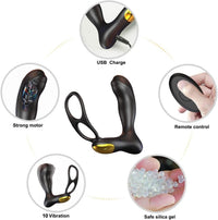 SXHMSAL Prostate Massager Anal Toy Vibrator with Dual Penis Ring, 3 Thrusting Speeds and 10 Vibration Modes, Silicone Butt Plug Remote Control Adult Sex Toys for Men Women Couples