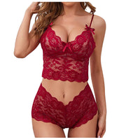 Sexy Women Lingerie Set Thin Lace Flower Printed Underwear Suit Female Adjustable Shoulder Strap Triangle Cup Bralettle